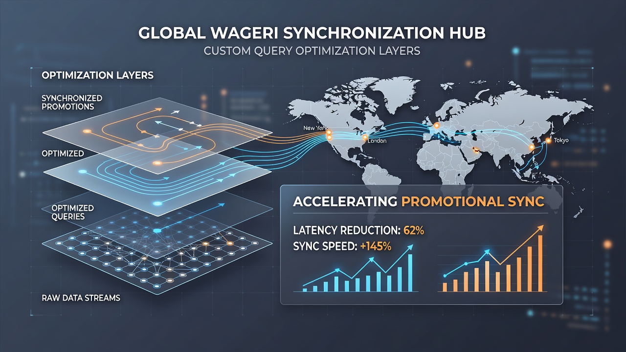 Technical diagram of customized query layers accelerating promo sync in international betting networks