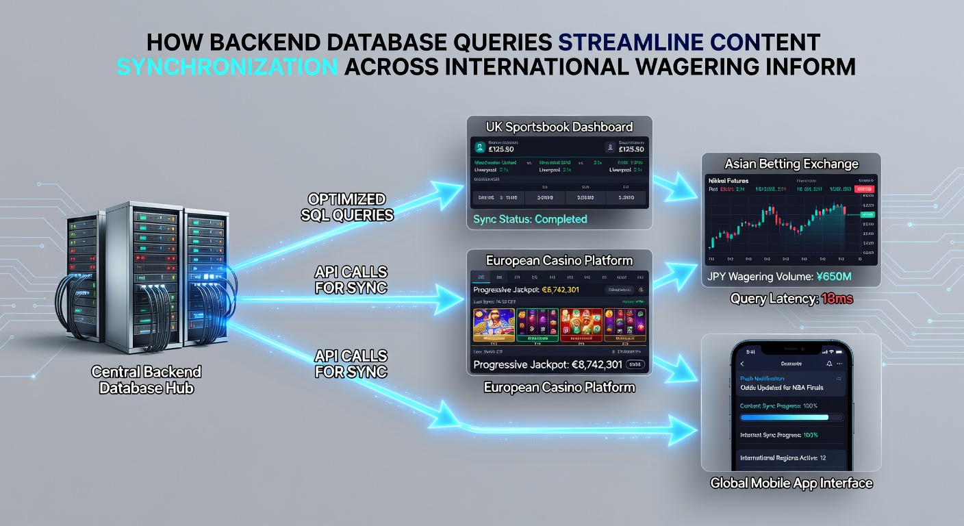 Flowchart of content synchronization queries linking international wagering servers