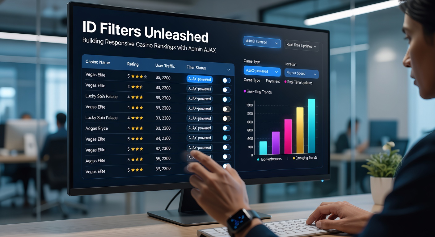 Dynamic dashboard showing casino rankings filtered by unique IDs via Admin AJAX, with real-time updates and responsive design elements