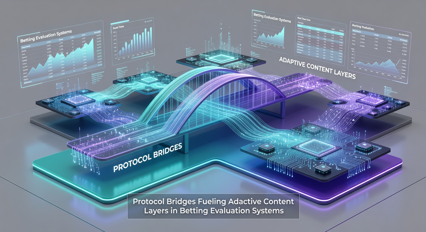 Illustration of adaptive content layers updating live betting evaluation dashboards via protocol bridges