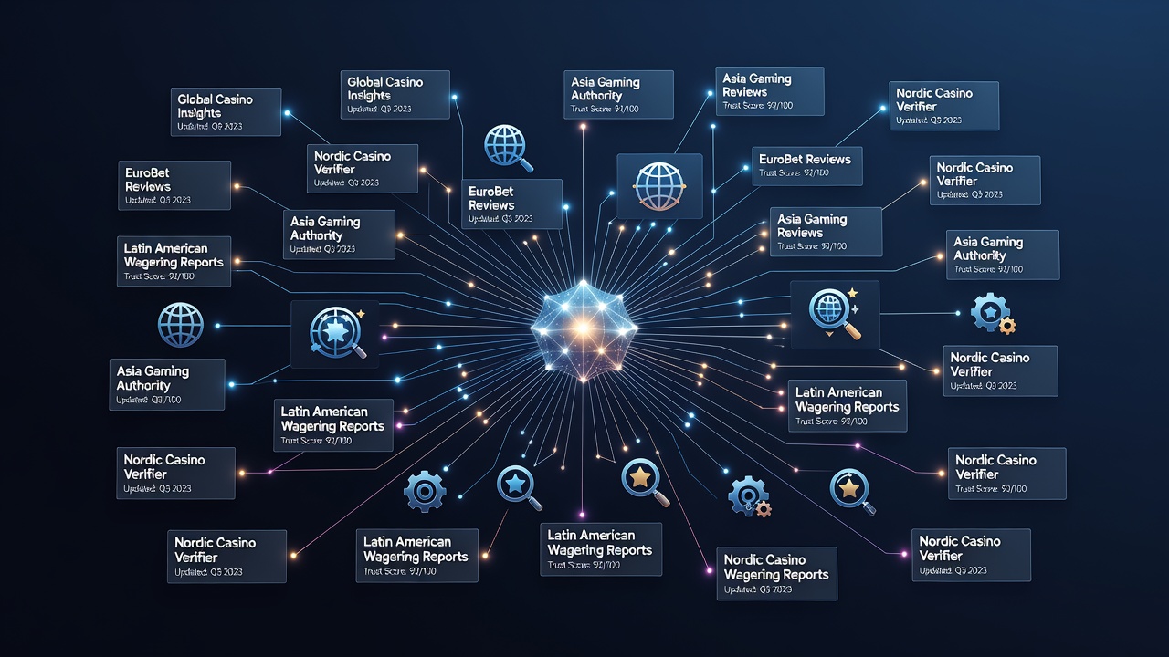 Dashboard interface displaying linked casino records across international review sites