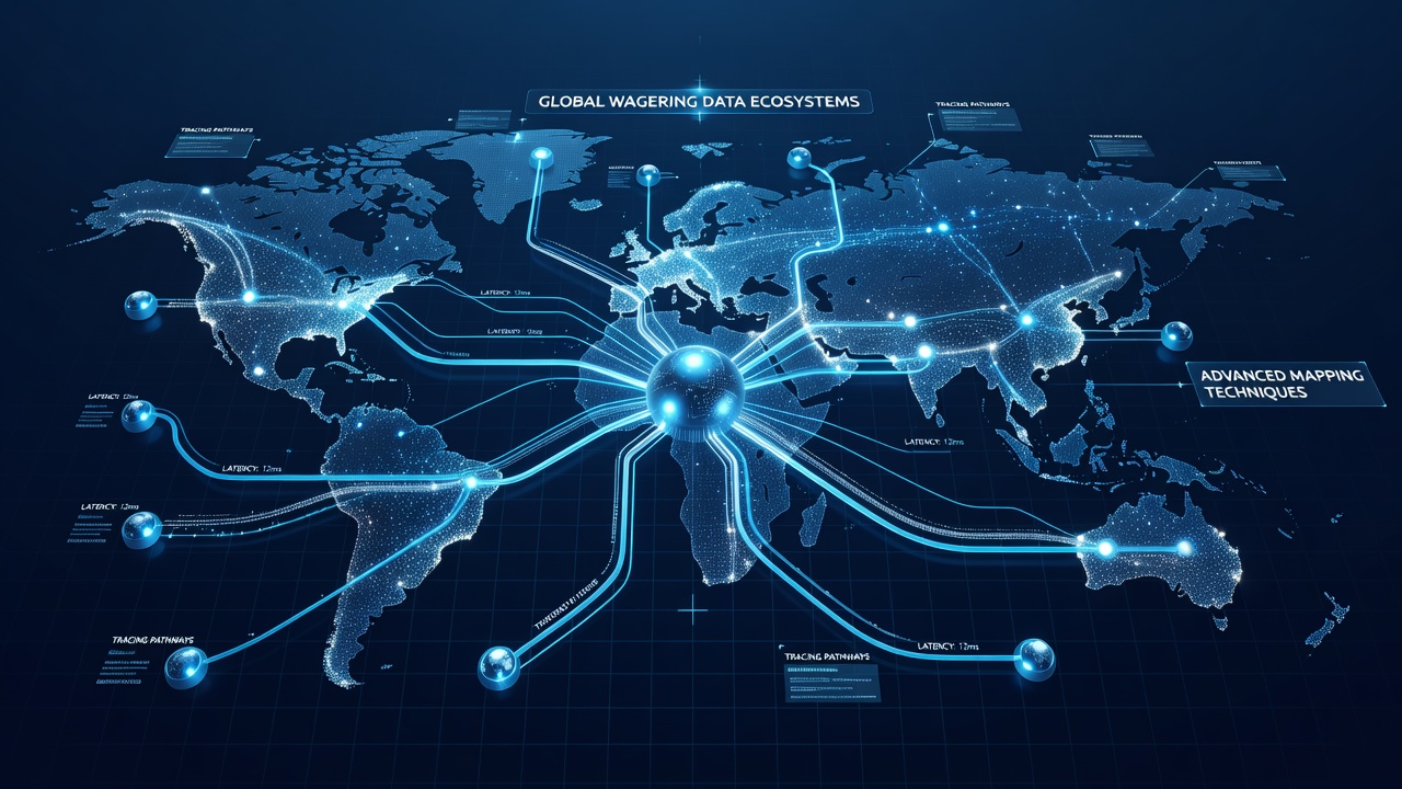 Network visualization showing interconnected data pathways across global wagering platforms
