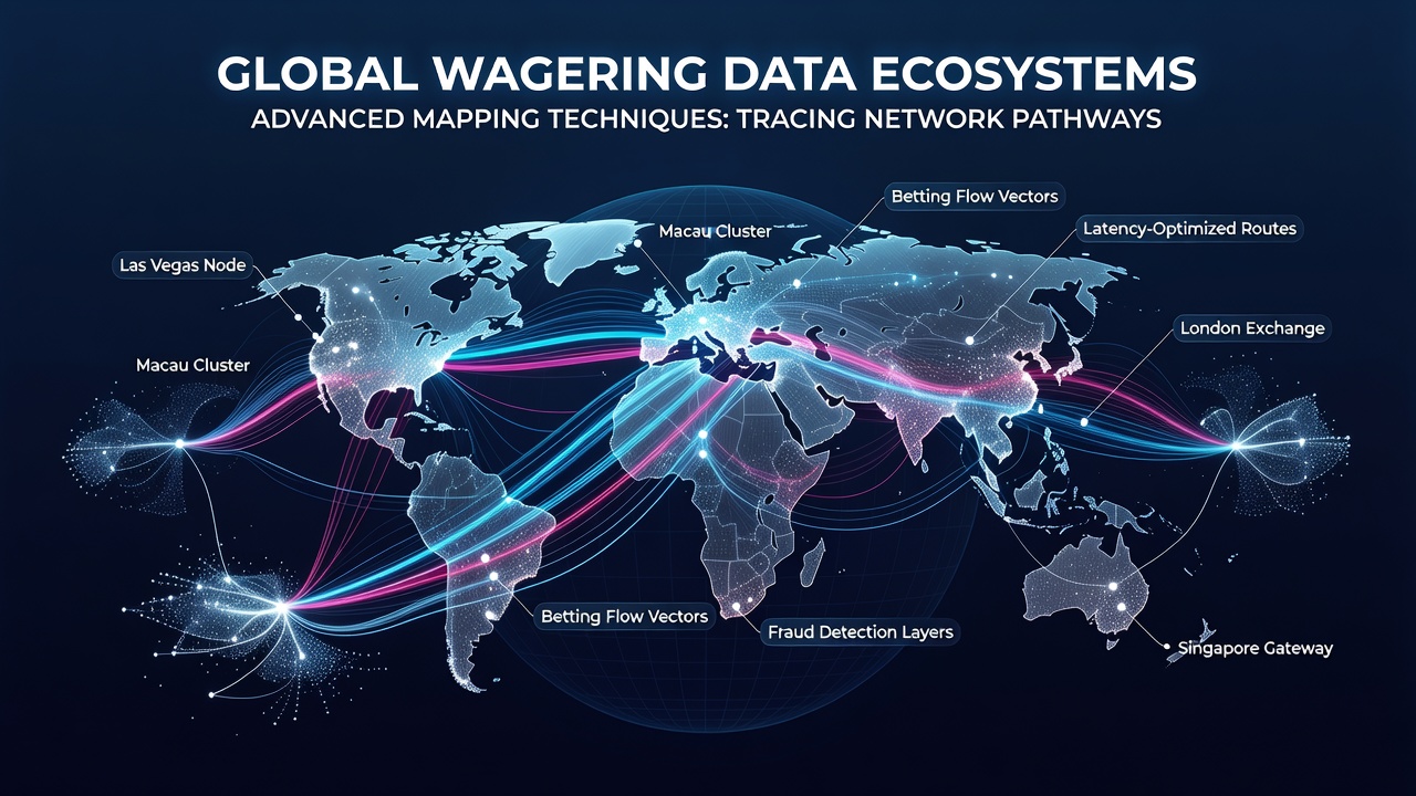 Detailed graph mapping of wagering data flows with highlighted pathways and nodes