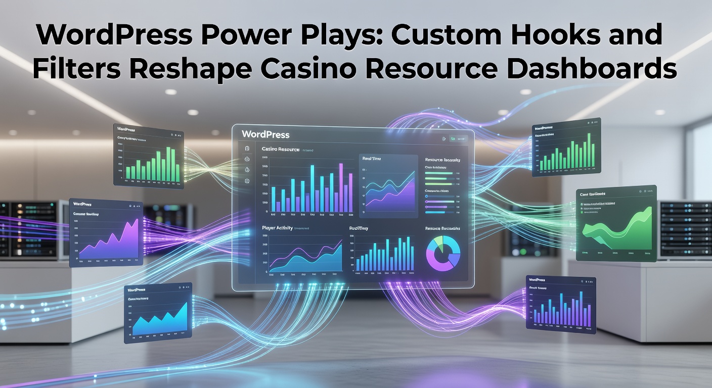 WordPress admin dashboard customized with casino resource panels, showing hooks and filters integrating live data feeds